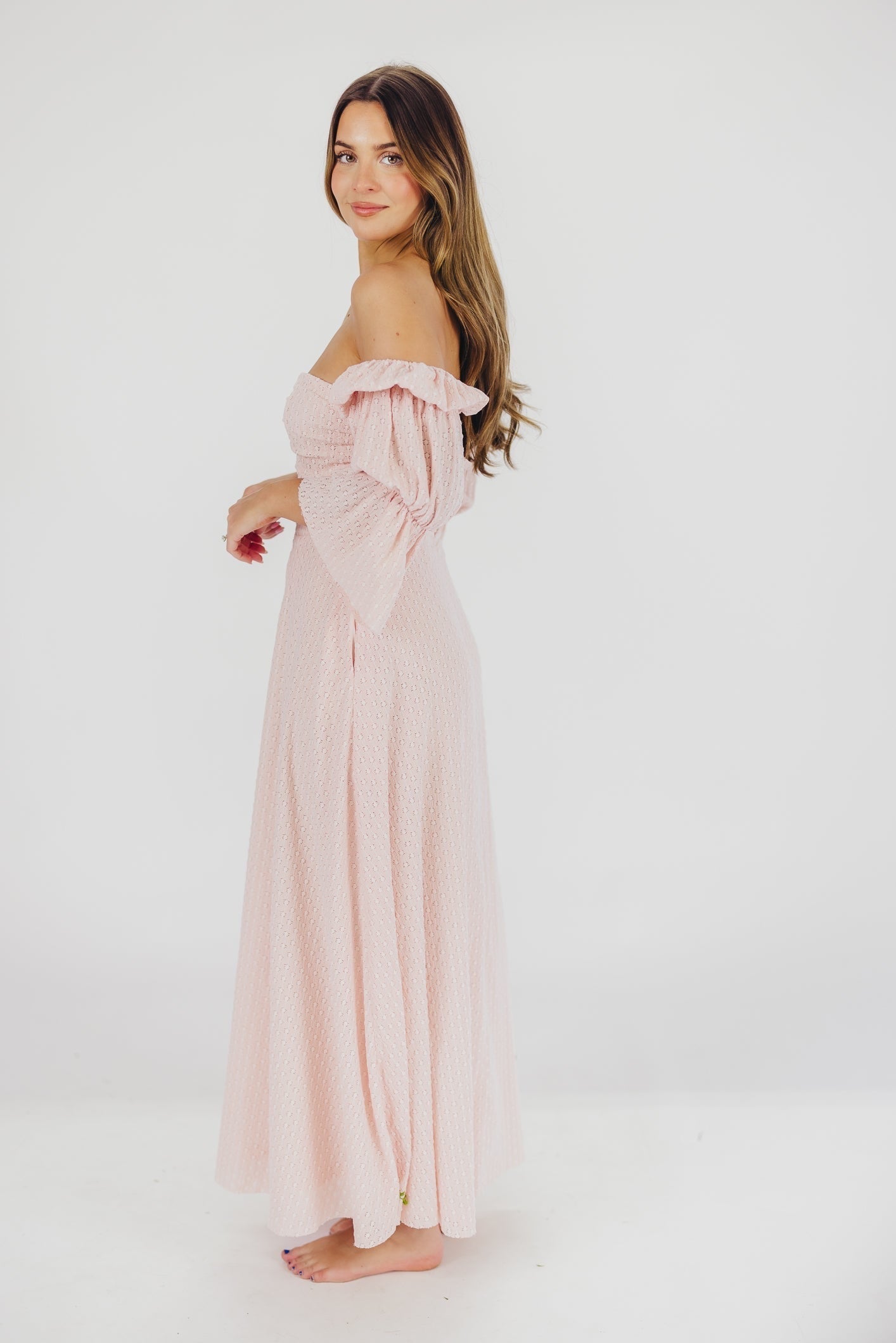 Abito lungo con maniche a balze e tasche corrine in rosa ballerina - Bump friendly