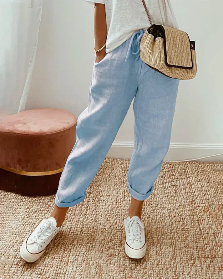 Leinen-pantaloni della tuta casual ed eleganti