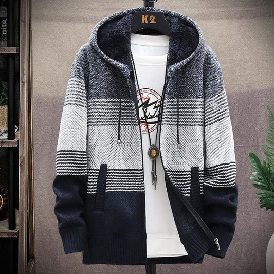 Bernhard - cardigan lungo e caldo da uomo con cappuccio