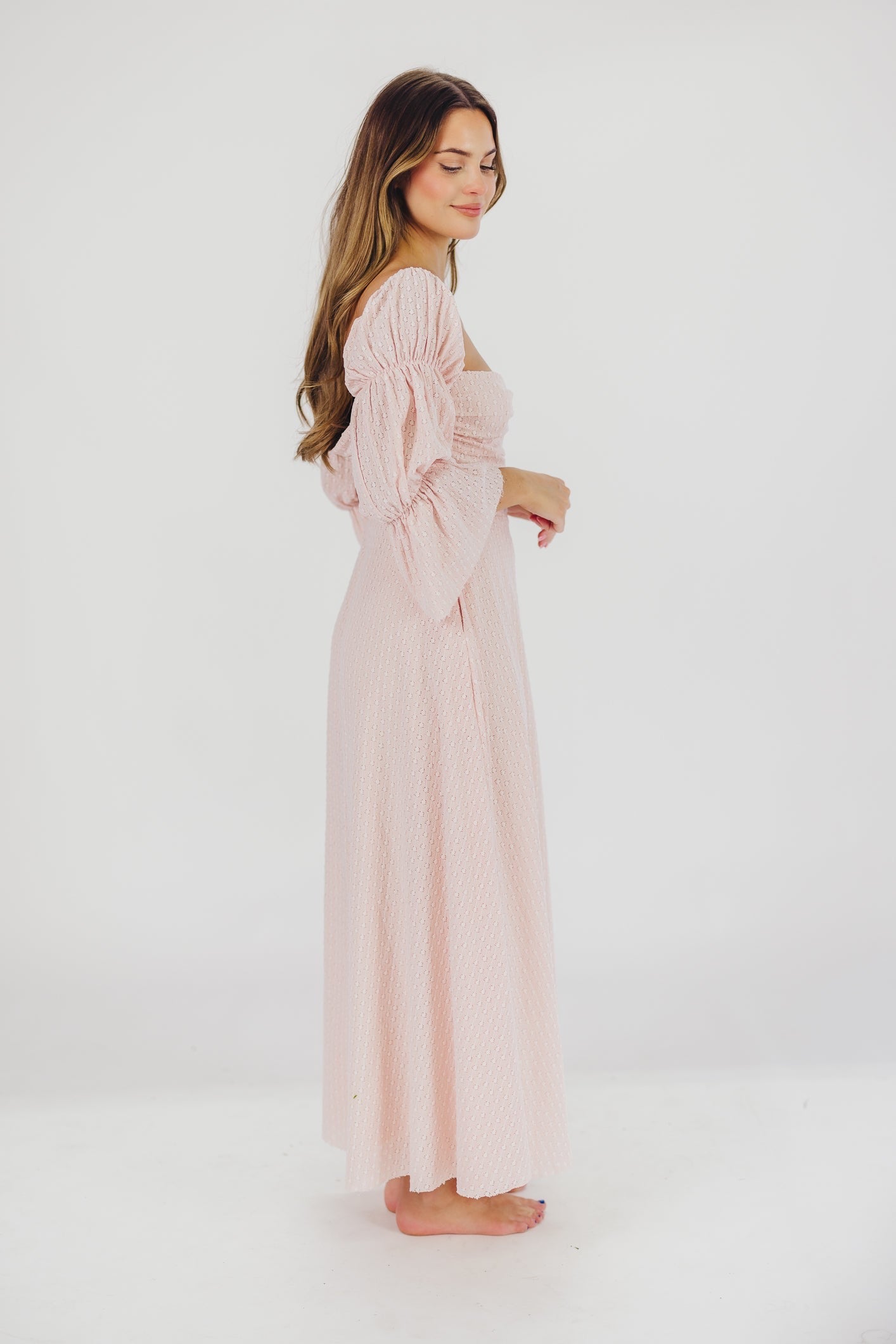 Abito lungo con maniche a balze e tasche corrine in rosa ballerina - Bump friendly