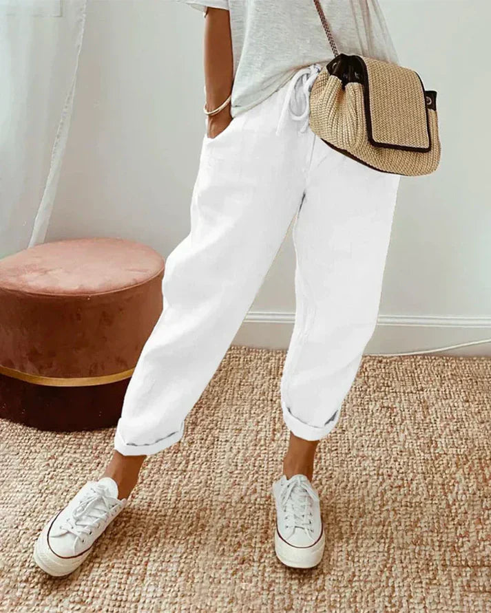 Leinen-pantaloni della tuta casual ed eleganti