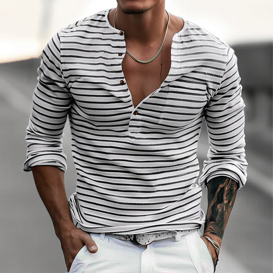 Josh - camicia a righe a maniche lunghe con colletto alla coreana