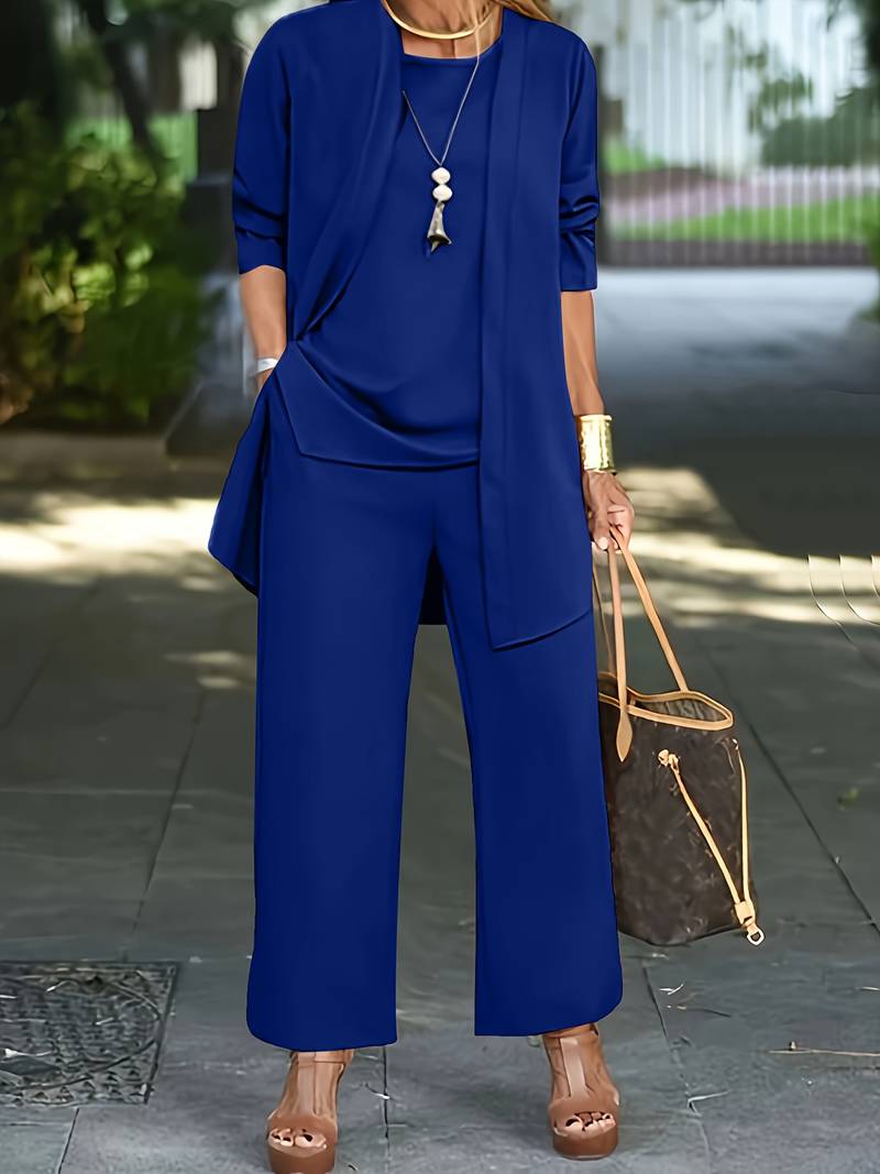 Evelyn – completo casual da tre pezzi con cardigan e pantaloni lunghi