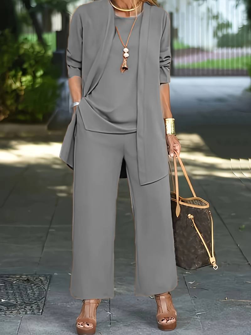 Evelyn – completo casual da tre pezzi con cardigan e pantaloni lunghi