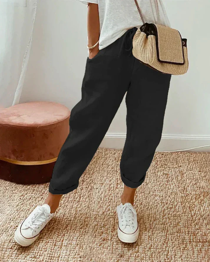 Leinen-pantaloni della tuta casual ed eleganti
