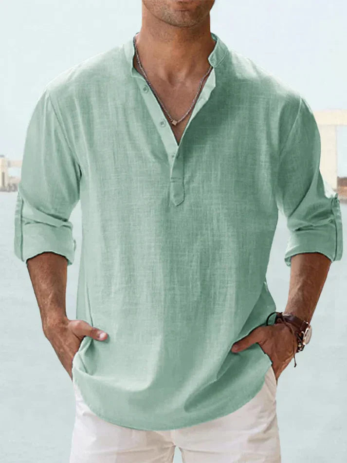 Camicia casual da uomo a maniche lunghe realizzata in lino e cotone