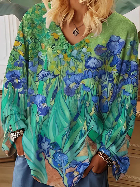 T-shirt Van Gogh art con scollo a v, vestibilità ampia