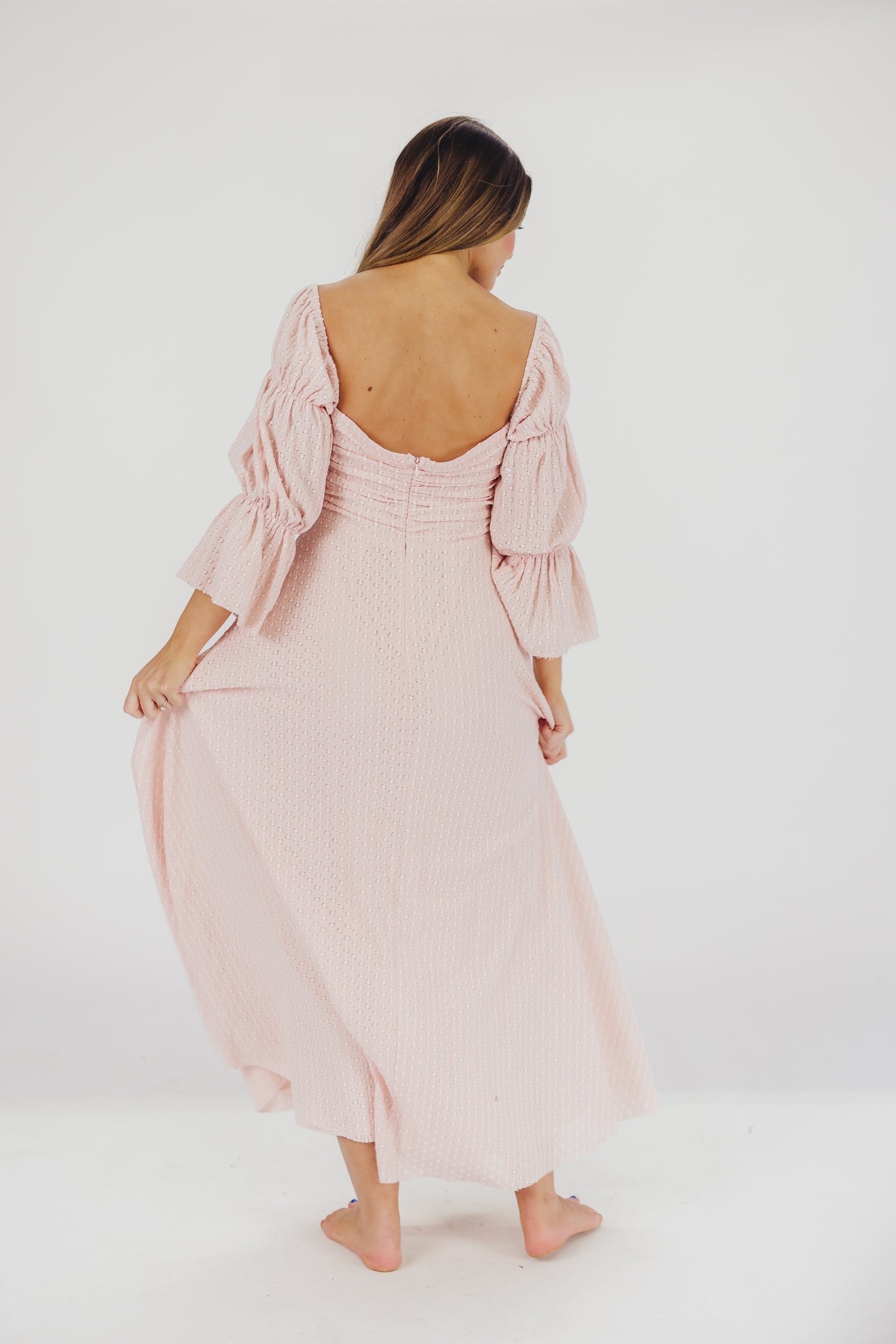 Abito lungo con maniche a balze e tasche corrine in rosa ballerina - Bump friendly