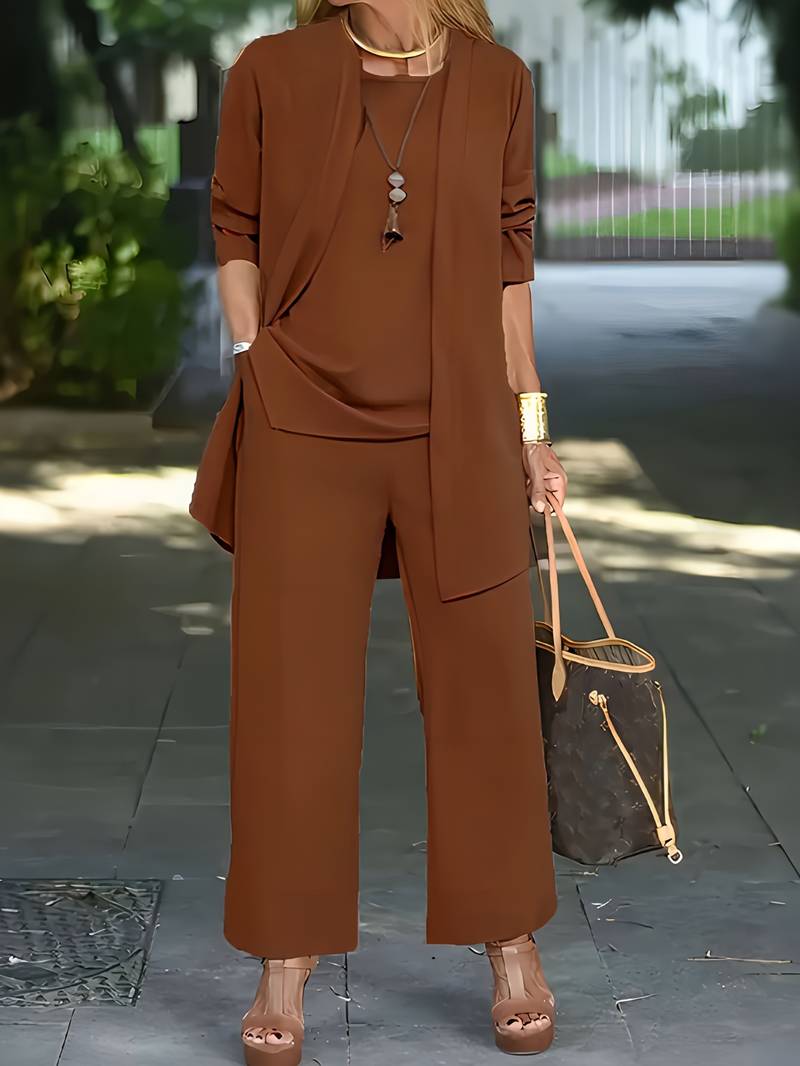 Evelyn – completo casual da tre pezzi con cardigan e pantaloni lunghi