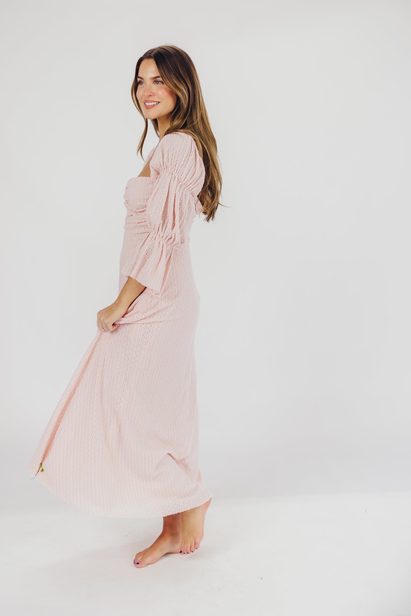 Abito lungo con maniche a balze e tasche corrine in rosa ballerina - Bump friendly