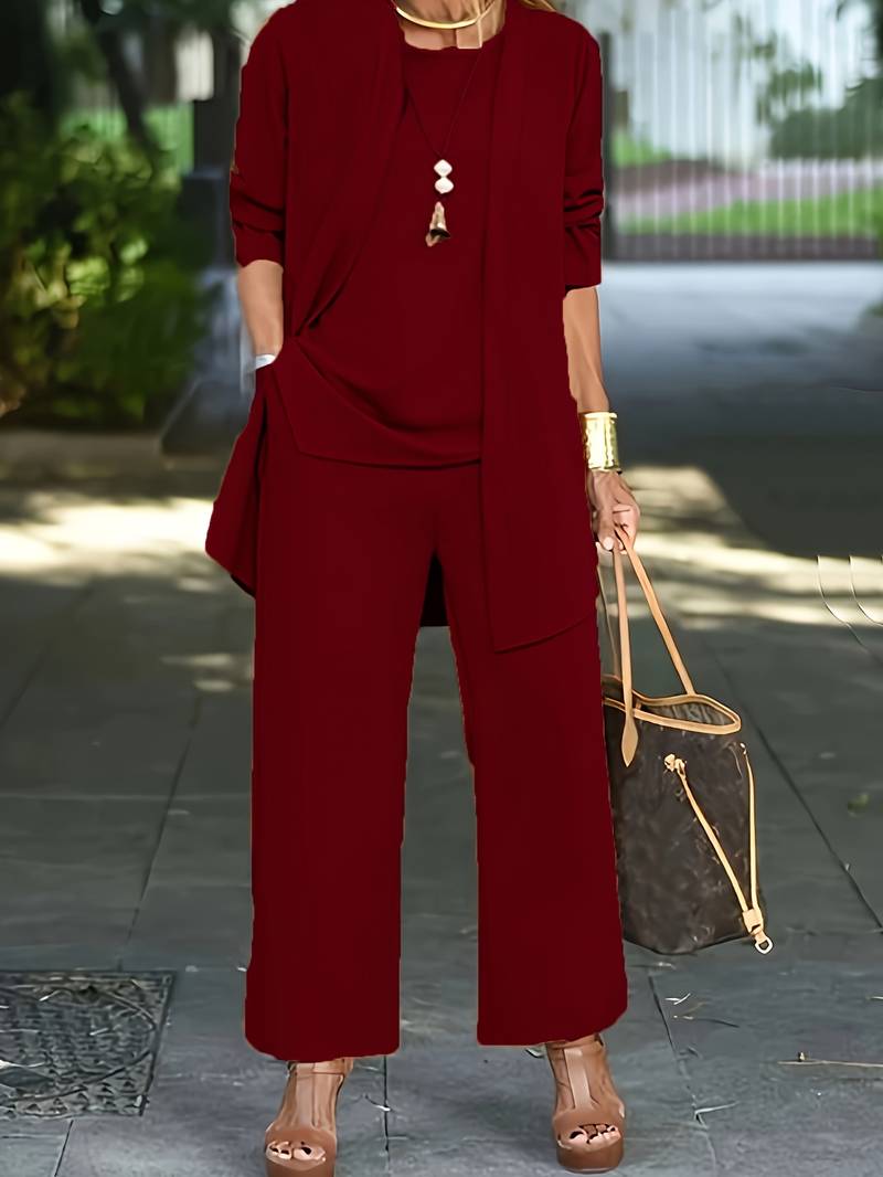 Evelyn – completo casual da tre pezzi con cardigan e pantaloni lunghi