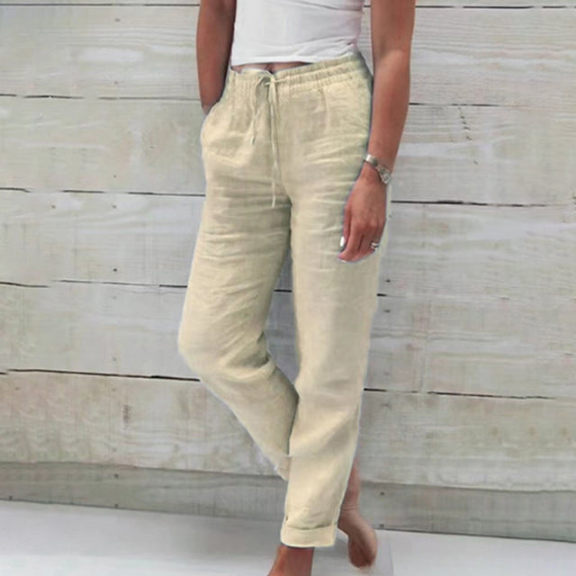 【Cotone e lino】Pantaloni casual dal taglio dritto