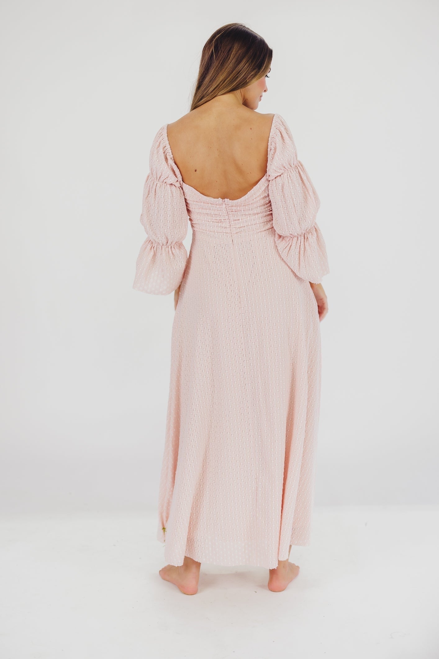 Abito lungo con maniche a balze e tasche corrine in rosa ballerina - Bump friendly