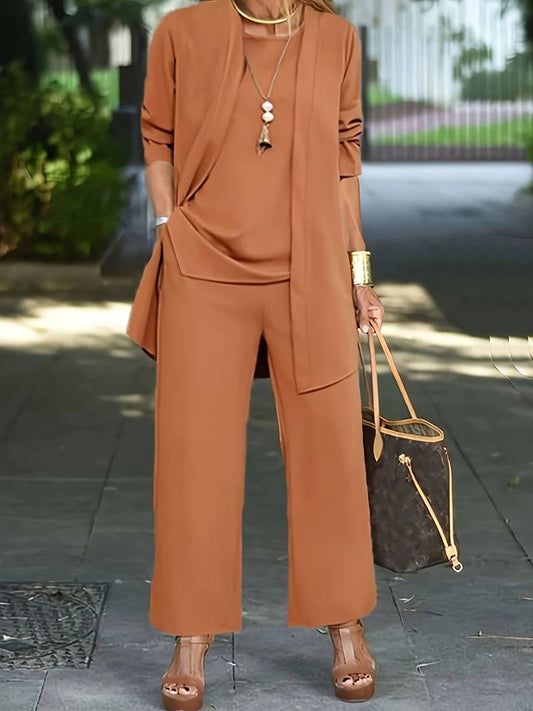 Evelyn – completo casual da tre pezzi con cardigan e pantaloni lunghi