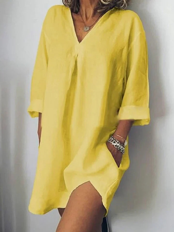 Abito casual in lino: scollo a v e mezze maniche