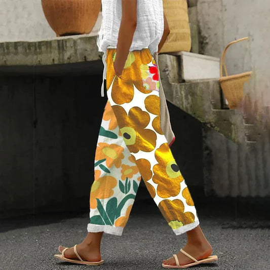 Pamela - pantaloni verdi con fresca stampa floreale