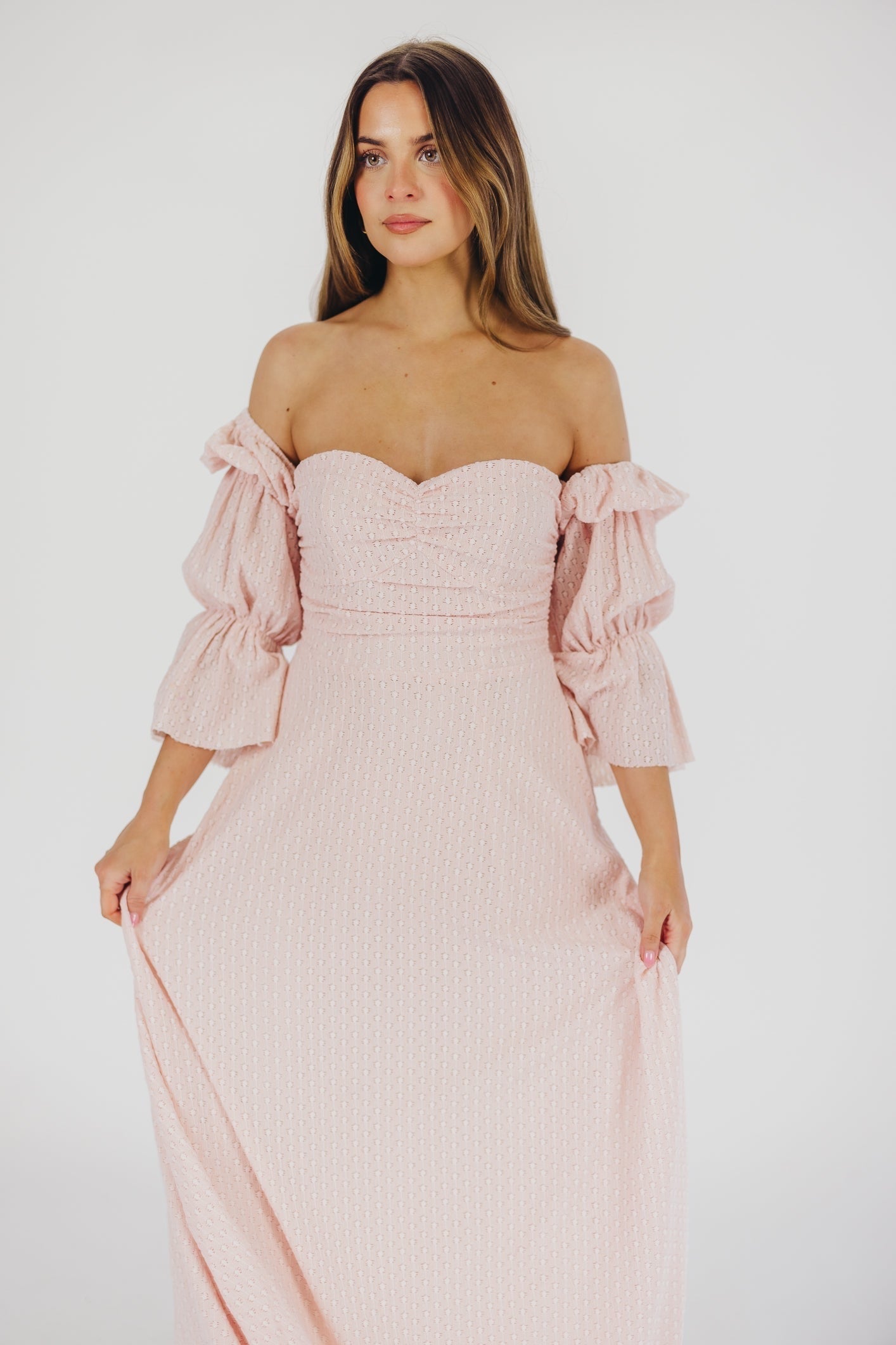 Abito lungo con maniche a balze e tasche corrine in rosa ballerina - Bump friendly