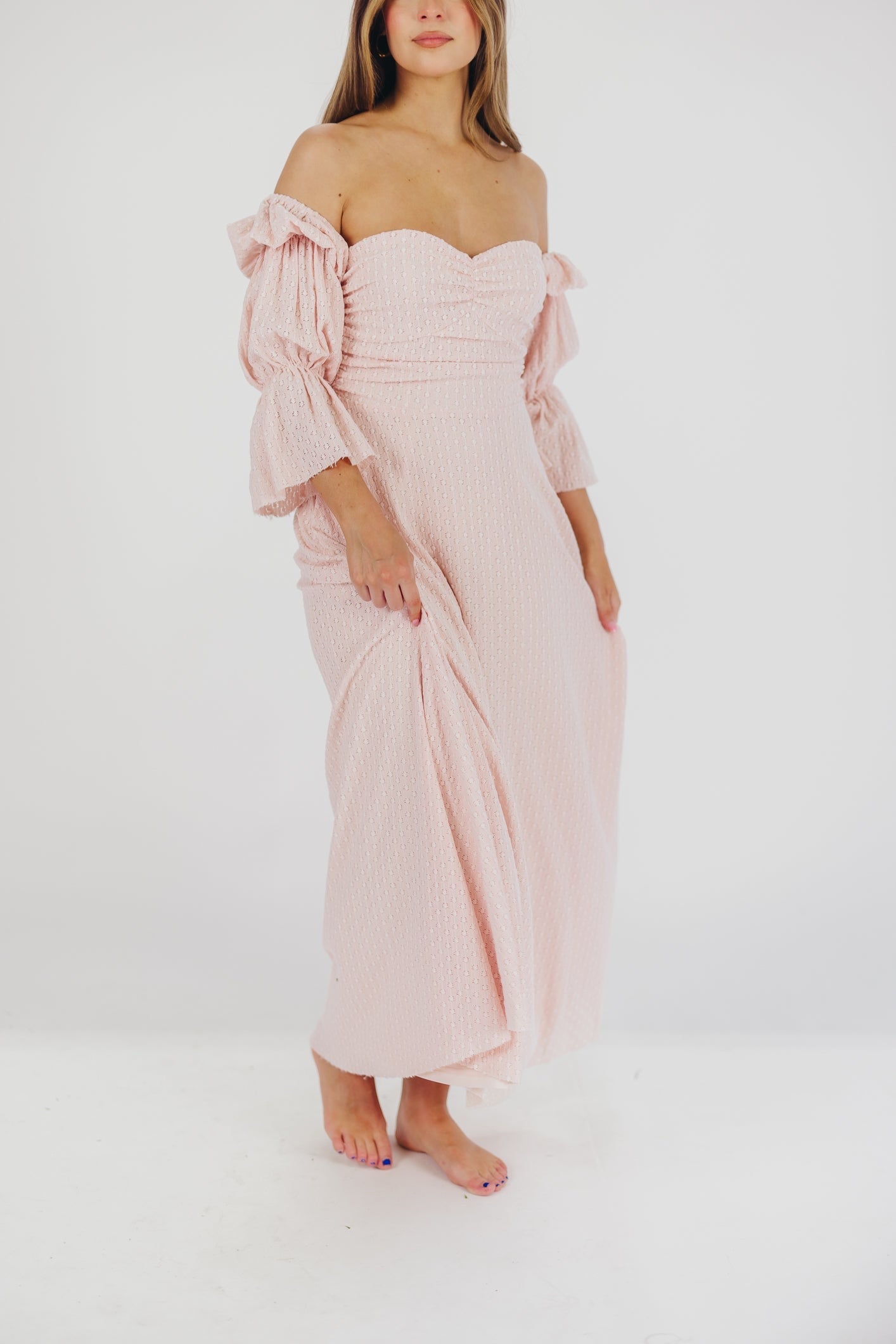 Abito lungo con maniche a balze e tasche corrine in rosa ballerina - Bump friendly