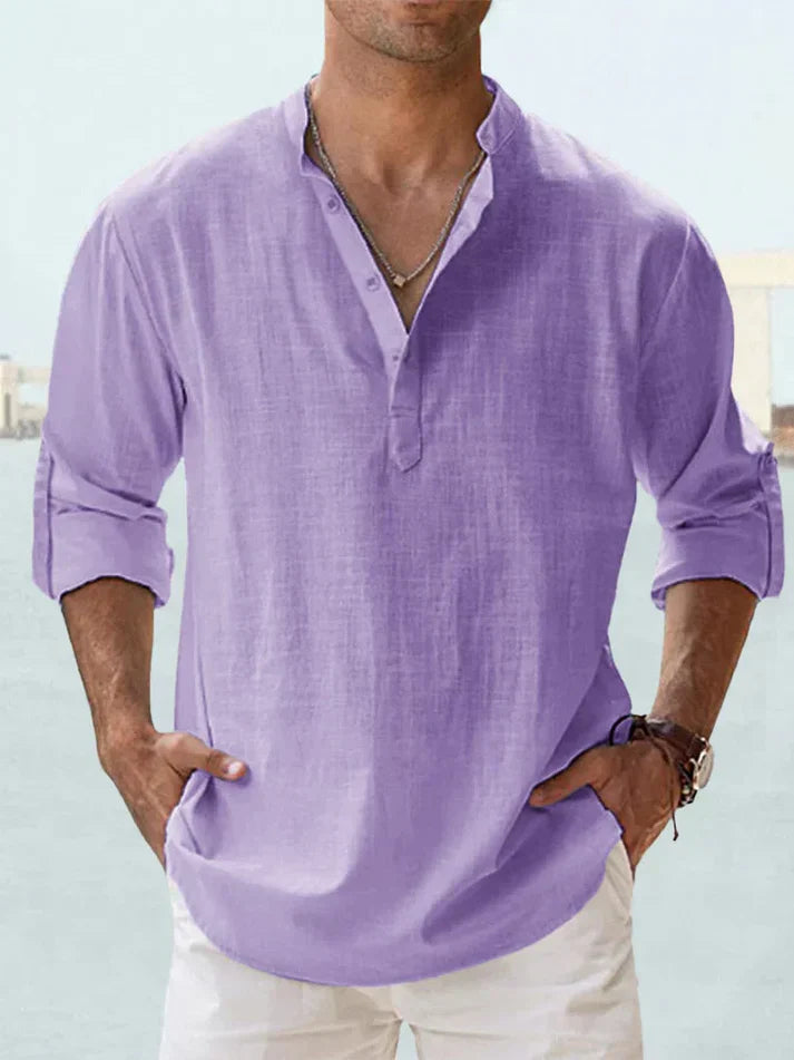 Camicia casual da uomo a maniche lunghe realizzata in lino e cotone