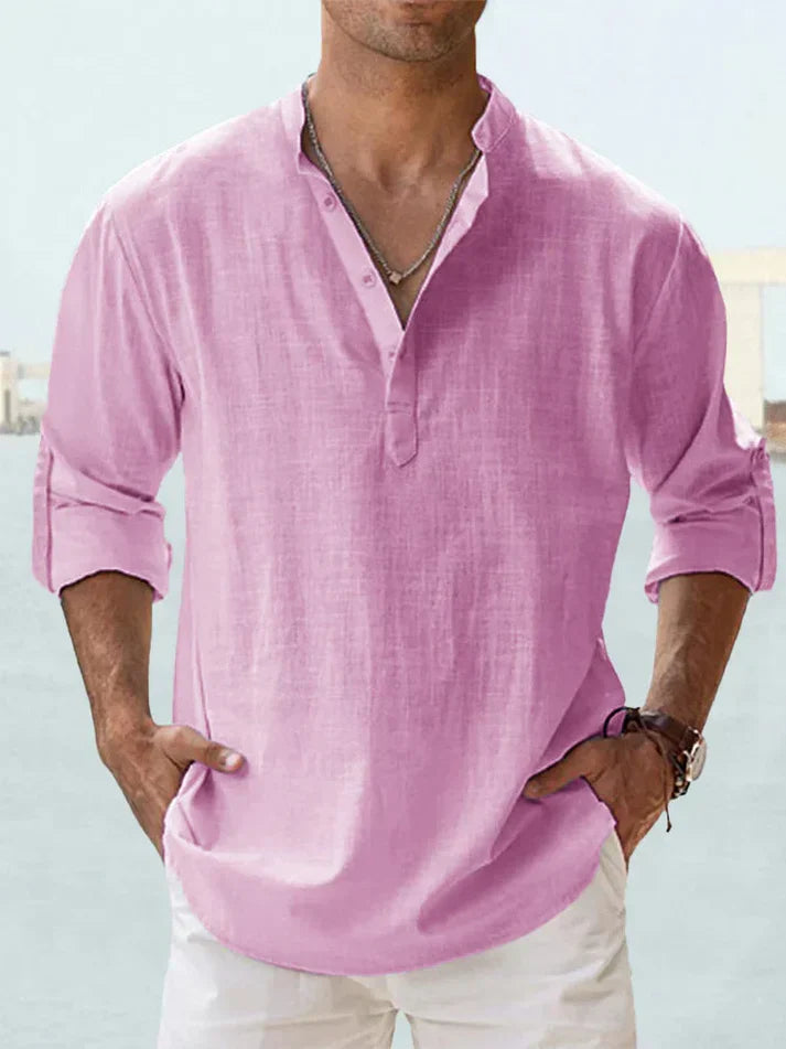 Camicia casual da uomo a maniche lunghe realizzata in lino e cotone