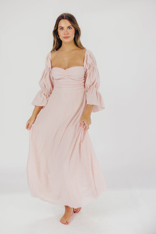 Abito lungo con maniche a balze e tasche corrine in rosa ballerina - Bump friendly