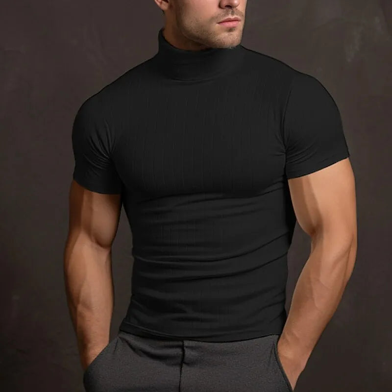 Alban - t-shirt da uomo tinta unita con collo alto