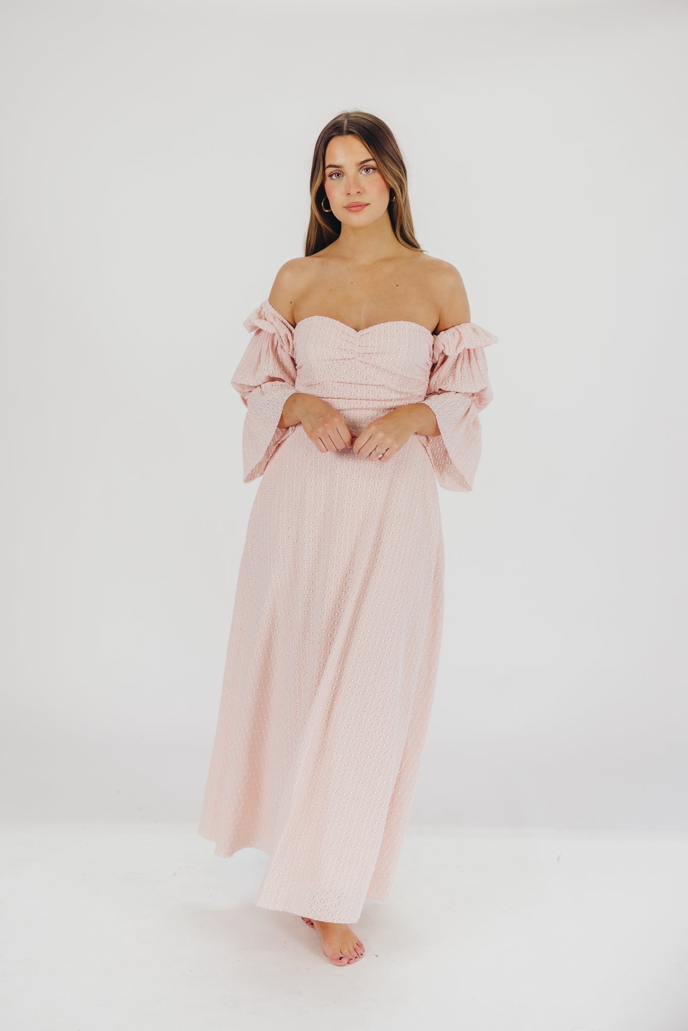 Abito lungo con maniche a balze e tasche corrine in rosa ballerina - Bump friendly