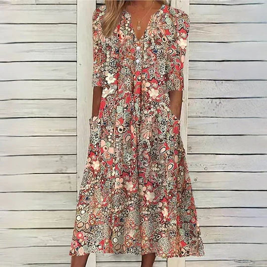 Abito midi floreale beige - Hannah
