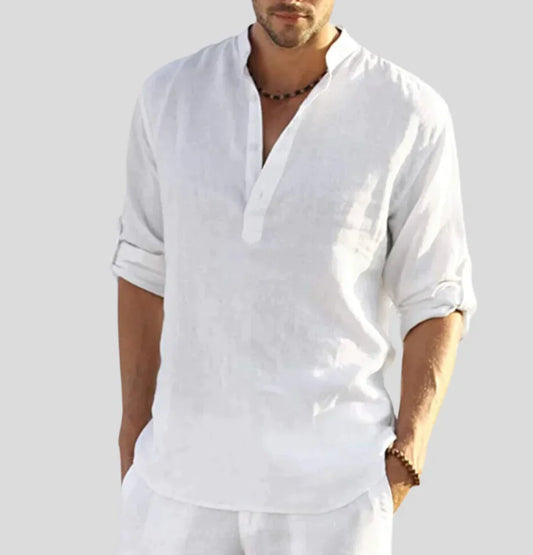 Adriano – elegante camicia in lino con colletto
