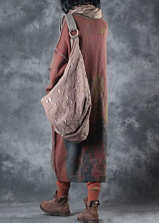 Cardigan in maglia con bottoni autunnali e tasche con scollo a v color arancio boho
