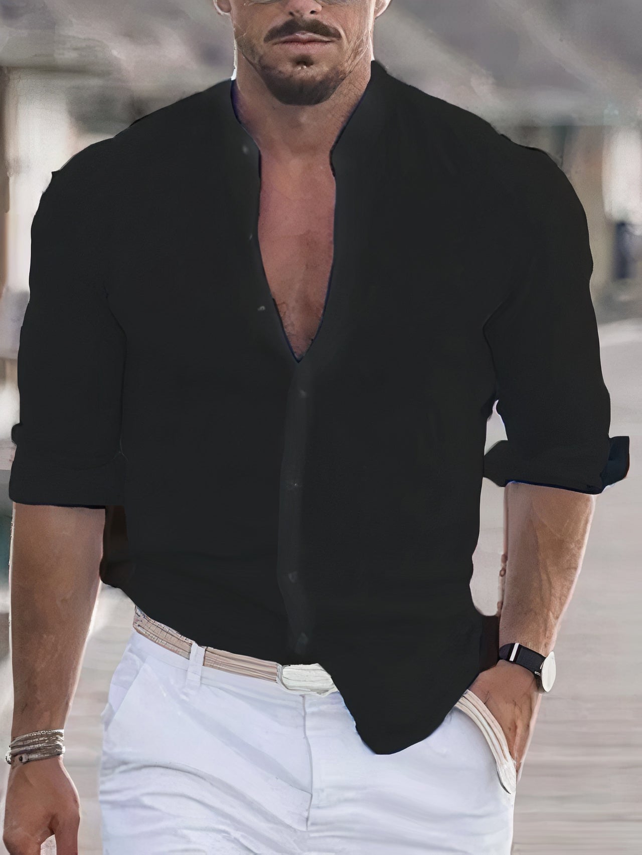 Camicia casual in lino da uomo-Mangold