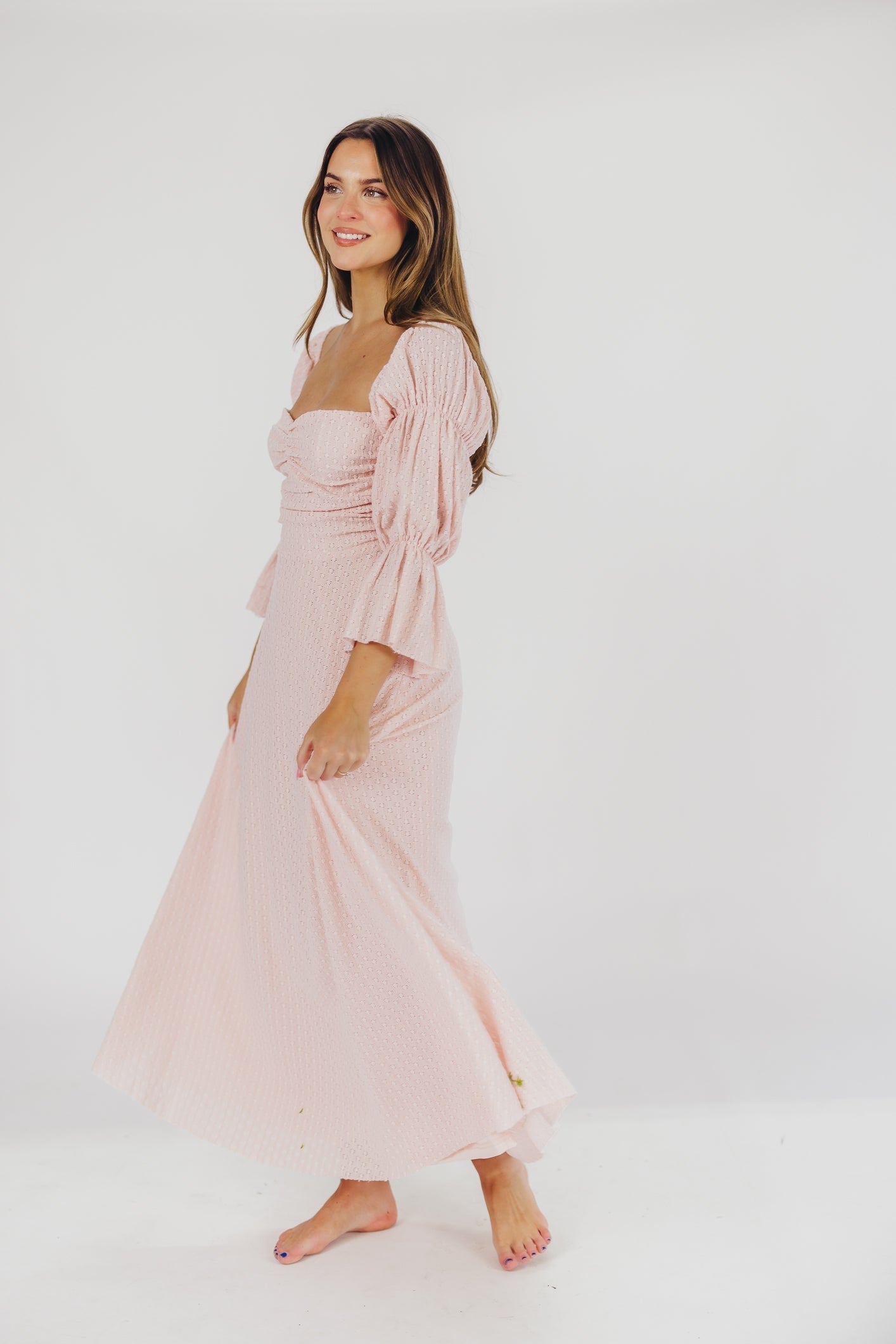 Abito lungo con maniche a balze e tasche corrine in rosa ballerina - Bump friendly