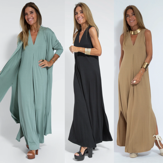 Ayania - set di abito lungo snellente e gilet
