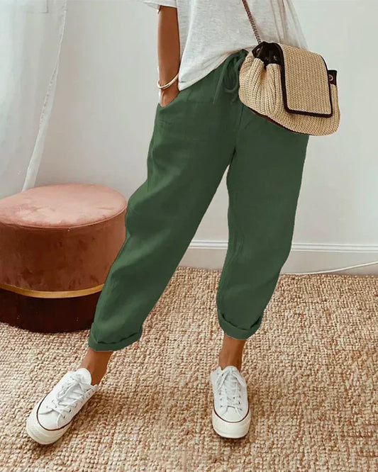 Leinen-pantaloni della tuta casual ed eleganti