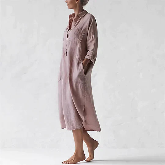 Lena - abito chemisier color malva di lunghezza midi