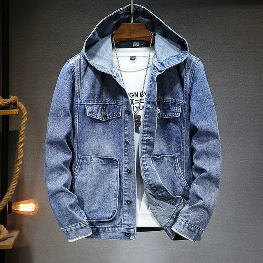 Herren-giacca in denim con cappuccio in stile vintage