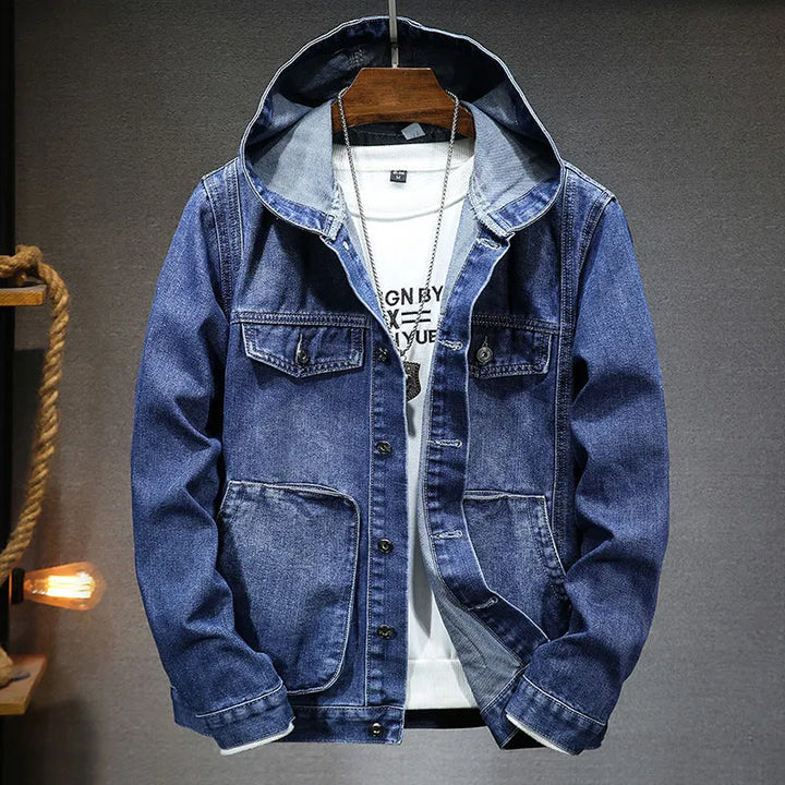 Herren-giacca in denim con cappuccio in stile vintage