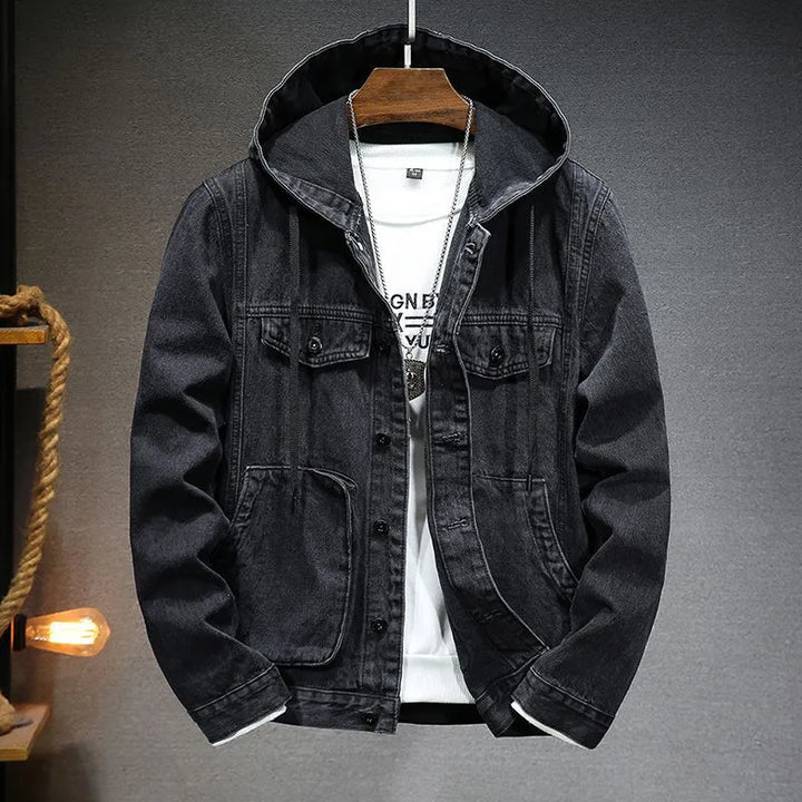 Herren-giacca in denim con cappuccio in stile vintage