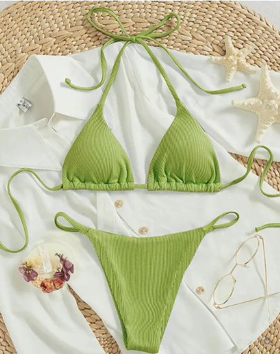 Zoey - bikini blu con fascia alta e scollo a V