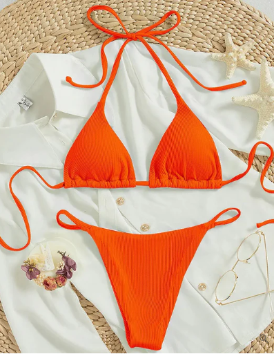 Zoey - bikini blu con fascia alta e scollo a V