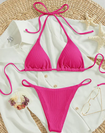 Zoey - bikini blu con fascia alta e scollo a V