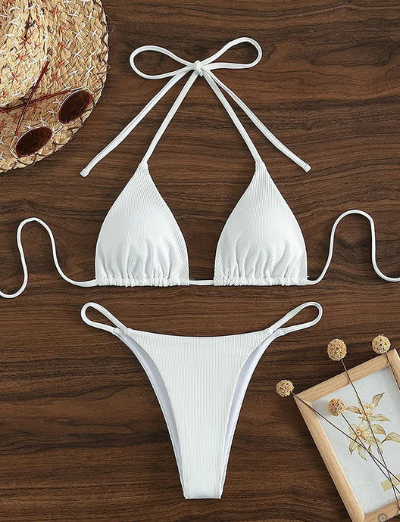 Zoey - bikini blu con fascia alta e scollo a V