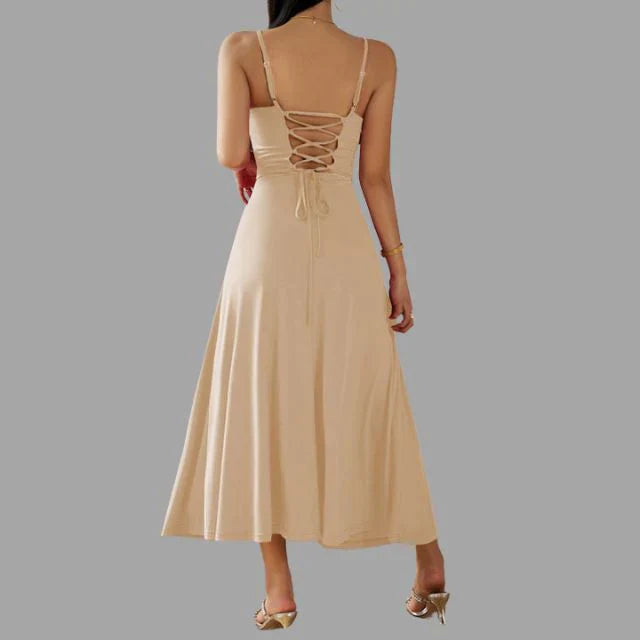 Julia - beige midi-schwingkleid