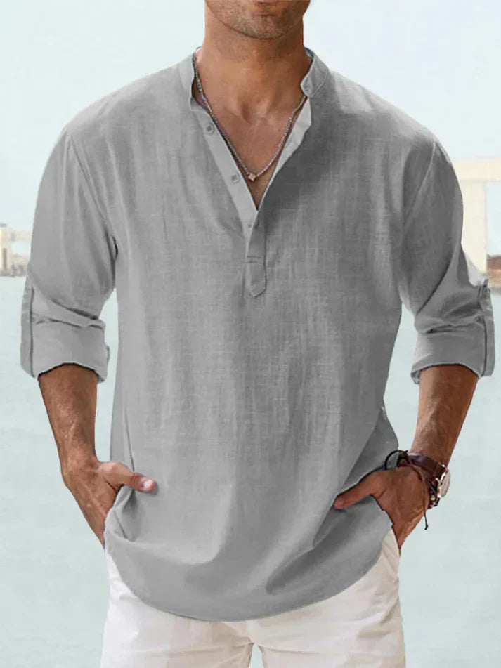 Camicia casual da uomo a maniche lunghe realizzata in lino e cotone