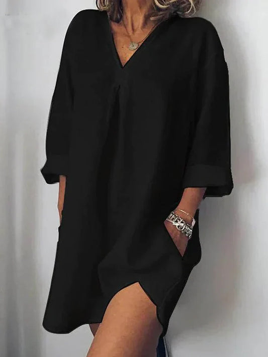 Abito casual in lino: scollo a v e mezze maniche