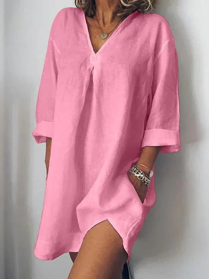 Abito casual in lino: scollo a v e mezze maniche
