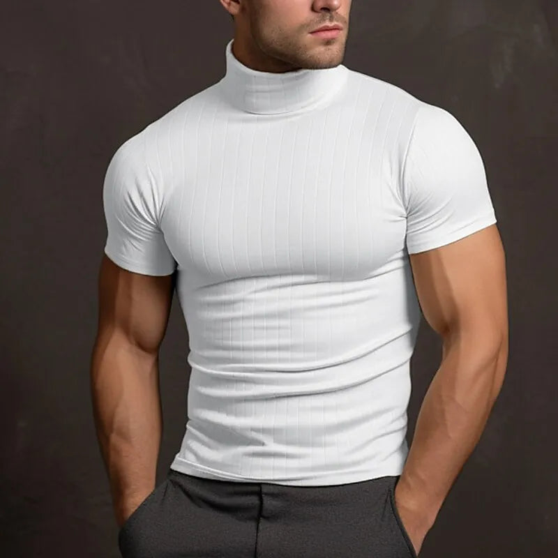 Alban - t-shirt da uomo tinta unita con collo alto