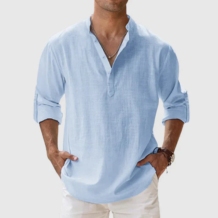 Camicia casual da uomo a maniche lunghe realizzata in lino e cotone