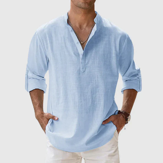 Camicia casual da uomo a maniche lunghe realizzata in lino e cotone