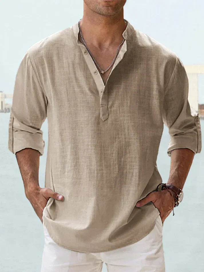 Camicia casual da uomo a maniche lunghe realizzata in lino e cotone